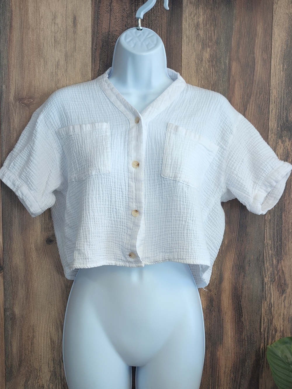 Love Notes White Cotton Gauze Cropped Button-Down Shirt S    838A - Picture 2 of 5